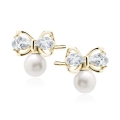 Kolczyki kokardki z perłą srebro pozłacane