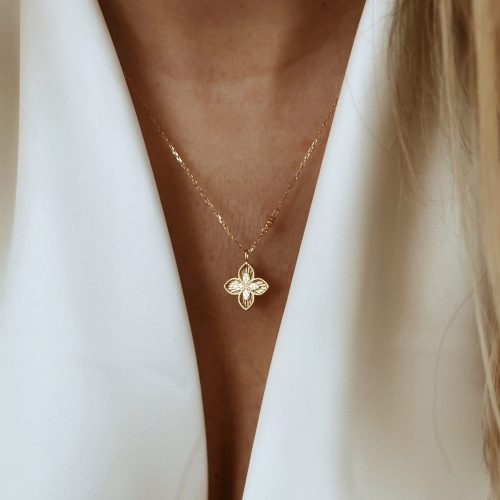 Naszyjnik ze złotym kwiatem LILY PETITE srebro pozłacane 