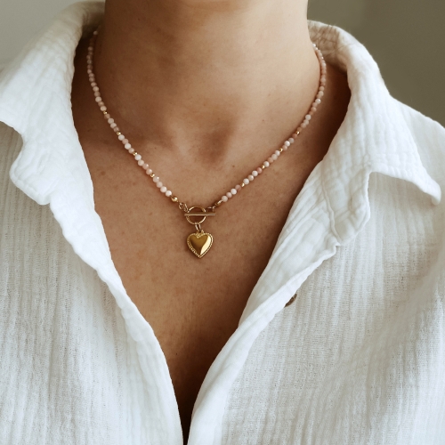 Naszyjnik SWEETHEART z opalem różowym i sercem