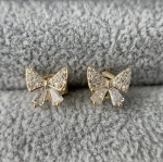 Kolczyki kokardki z cyrkoniami srebro pozłacane