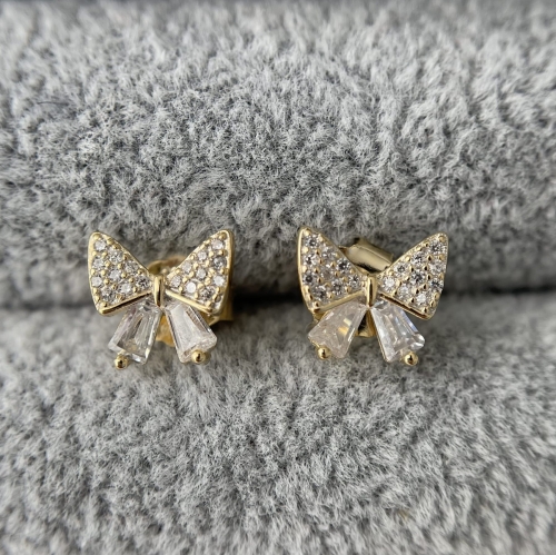 Kolczyki kokardki z cyrkoniami srebro pozłacane